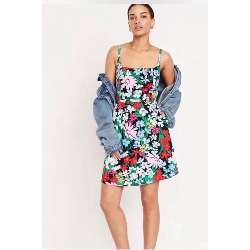 Old Navy Floral Linen Blend Fit Flare Mini Dress Women XL Smocked Pockets NWT